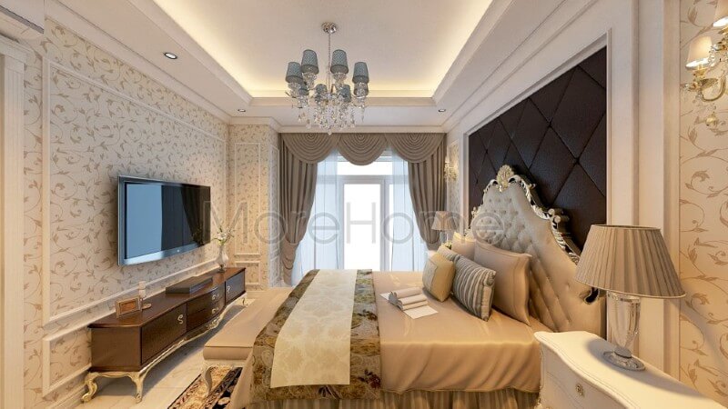 Các đường nét trạm khắc tinh xảo trên chiếc giường ngủ là điểm nhấn thu hút nhất trong căn phòng, với thiết kế tỉ mỉ này, kiến trúc sư đã mang đến sự mới mẻ và sáng tạo cho không gian thư giãn Nội thất chung cư đẹp