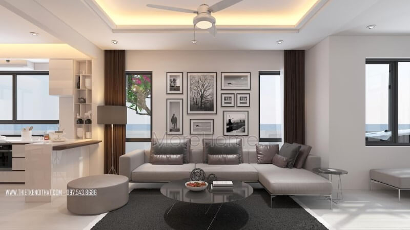 Tranh canvas treo tường 6 ảnh đen trắng tạo nét độc đáo cho phòng khách hiện đại. Thiết kế nội thất phòng khách nhà phố