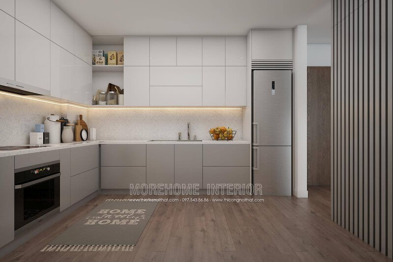 Hệ thống tủ bếp trên, tủ bếp dưới thiết kế hiện đại, mang đến khu vực chưa đồ tiện nghi Tủ bếp hiện đại