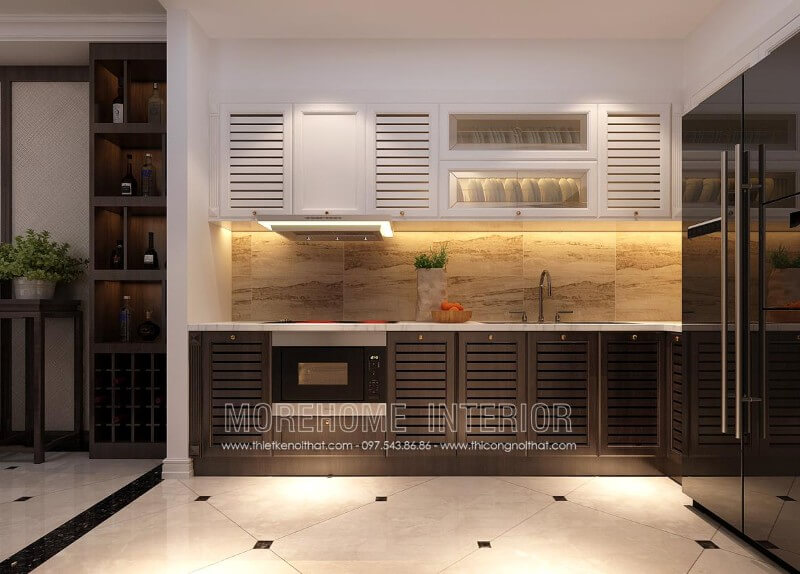 Mẫu tủ bếp gỗ tự nhiên phun sơn cao cấp mang lại vẻ đẹp sang trọng và ấm áp. Tủ bếp đẹp, sang trọng và đẳng cấp