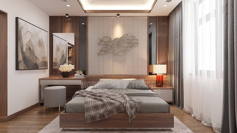 Bạn đang cần tham khảo mẫu phòng ngủ đẹp, nam tính tại các không gian như biệt thự, nhà phố hay căn hộ chung cư cho nam gia chủ độc thân thì ý tưởng thiết kế nội thất phòng ngủ từ kts Morehome trong đây sẽ là gợi ý thú vị. Thiết kế nội thất biệt thự