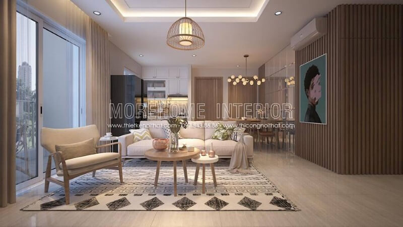 Trang trí nội thất phòng khách hiện đại với gam màu nâu sữa ấm áp Thiết kế chung cư