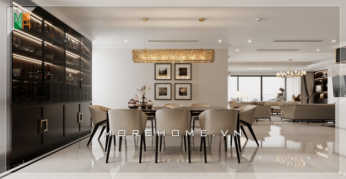 Mẫu tranh canvas đẹp biến không gian bức tường từ đơn điệu thành độc đáo. Thiết kế phòng ăn biệt thự
