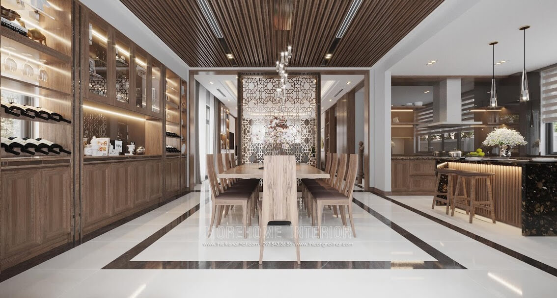 Mẫu thiết kế phòng bếp sang trọng với tông màu gỗ óc chó cuốn hút mọi ánh nhìn Thiết kế phòng bếp, tủ bếp đẹp