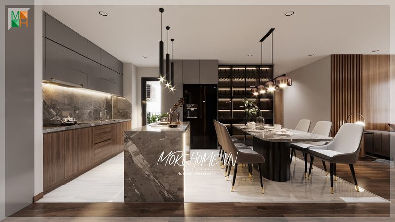 Bàn đảo bếp góp phần mang tới sự tiện nghi và ấn tượng cho không gian phòng bếp cho tổ ấm của gia đình Việt.