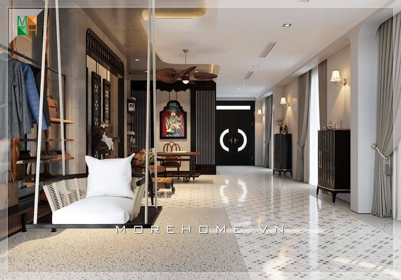 Mẫu thiết kế không gian mở với phòng làm việc kết hợp khu vực thư giãn cho biệt thự có diện tích rộng