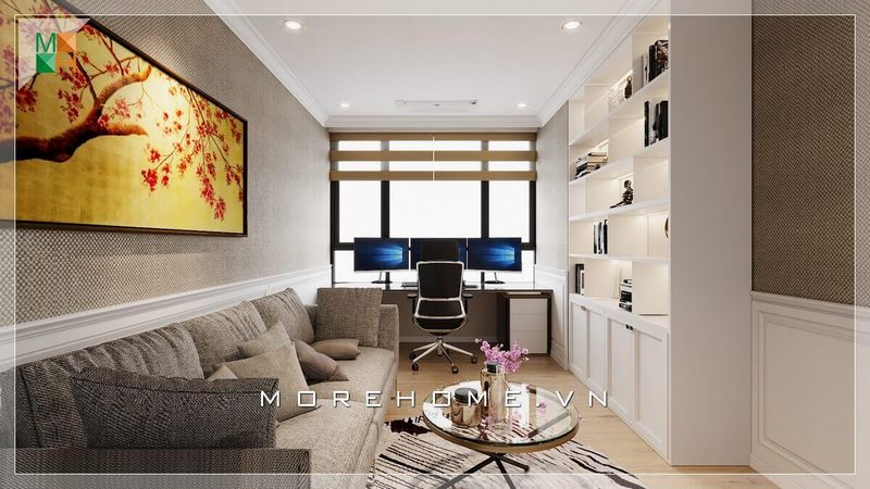 Thiết kế nội thất sang trọng tiện nghi của một không gian phòng làm việc hiện đại được gói gọn và bố trí ngăn nắp khoa học dành cho nhà phố và biệt thự, chung cư cao cấp.