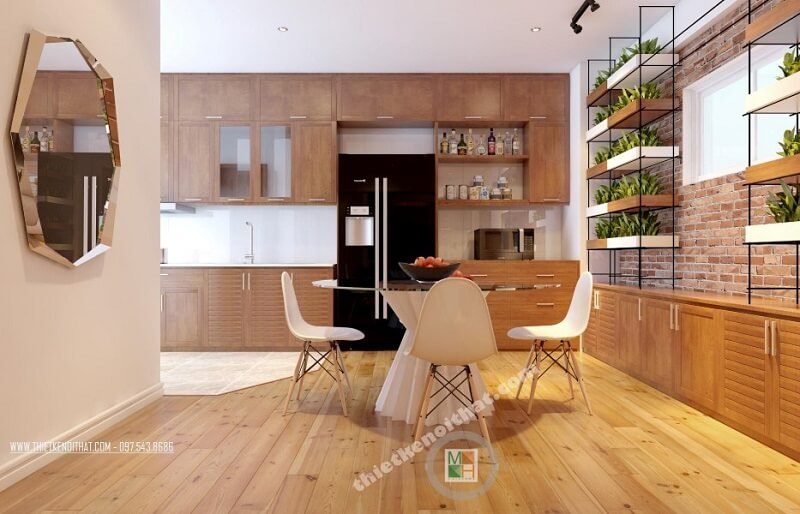 Thiết kế nội thất phòng ăn chung cư khoa học với cách sắp xếp hợp lí, tiện nghi
