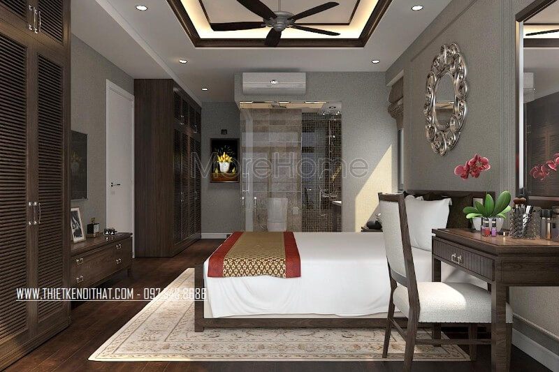 Hệ tủ quần áo được thiết kế theo phong cách ngày xưa, cánh cửa được thiết kế với các lỗ thông tạo sự thông thoáng khi cất giữ đồ quần áo, chất liệu gỗ tự nhiên bền bỉ và cho màu sắc đẹp