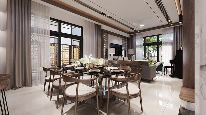 Mẫu bàn ăn hiện đại sang trọng tạo nên sự thi vị cho các món ăn