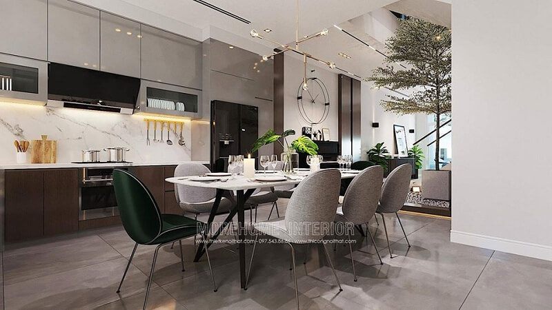 Mẫu ghế ăn chân sắt có thể kế hợp với nhiều không gian, bàn ăn khác nhau mang đến nét mới lạ trẻ trung cho phòng ăn gia chủ